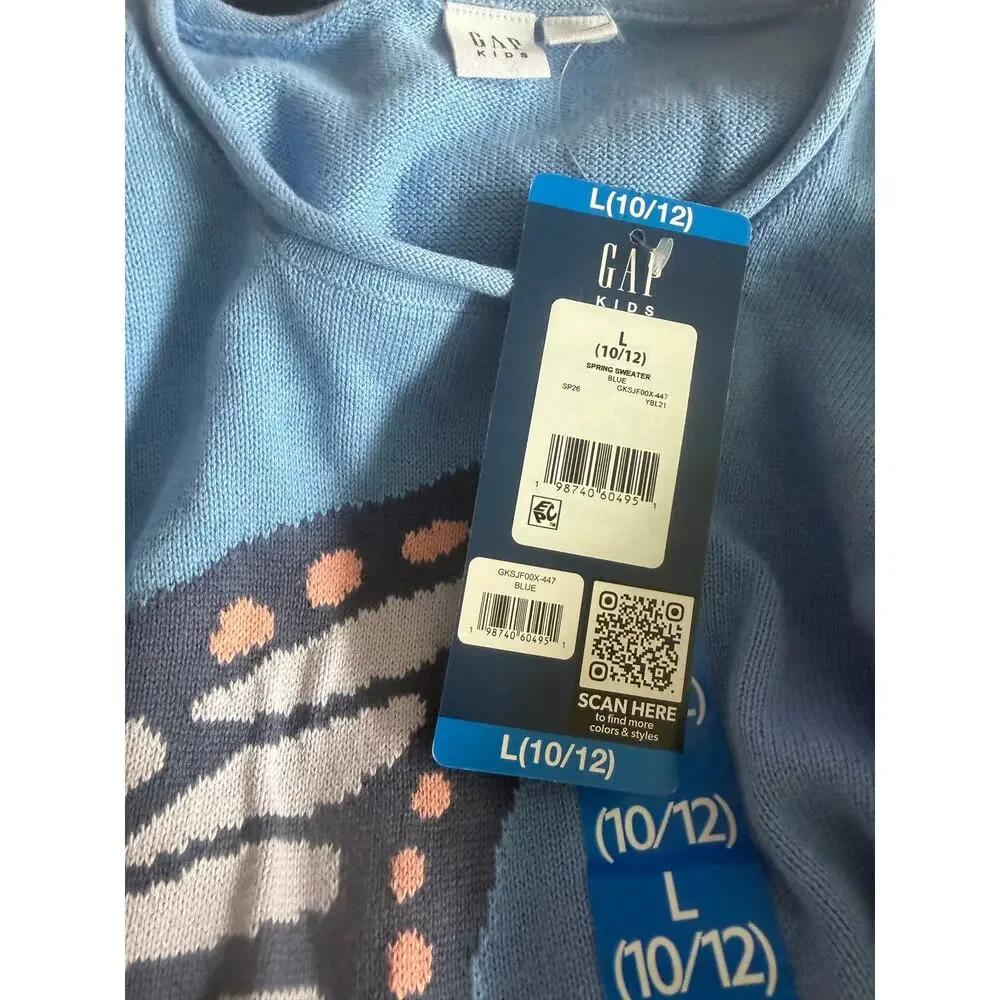 NWT Gap Kids Girls Spring Blue Butterfly Crew Neck Sweater Youth Large 10/12